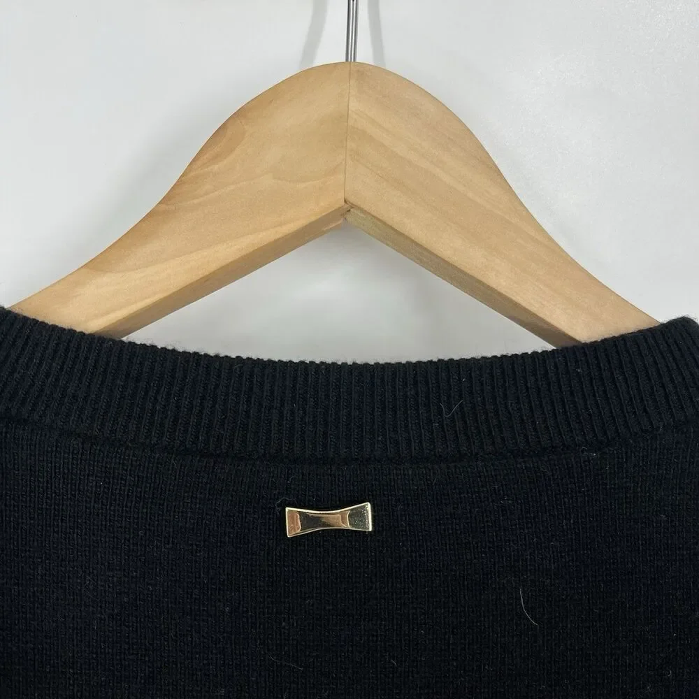 Kate Spade New York Sweater Size XXS Black Textured Velvet Wool Crew Neck Knit